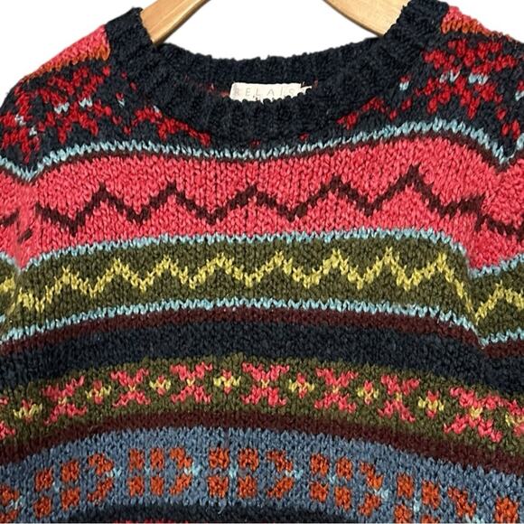 Relais Knitware Sweaters - Relais Knitware Vintage Women’s Size M Blue Pink Red Fairisle Crewneck Sweater